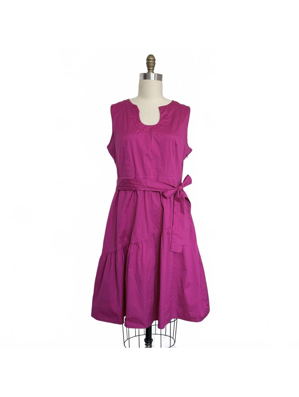 Banana Republic Magenta Tiered Dress Belted Scoop Neck Cotton Size 14